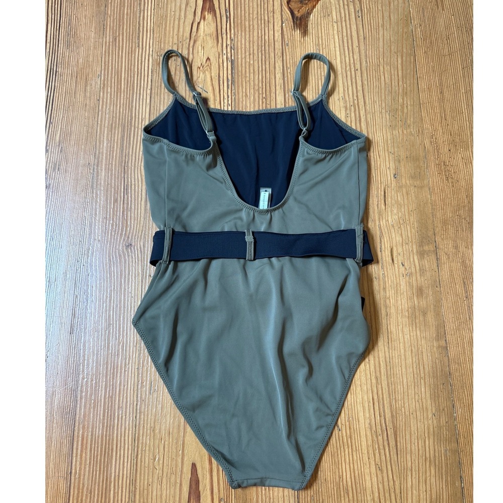 Solid & Striped One Piece Swimsuit Women Olive Green Belted SIZE M - Picture 5 of 7